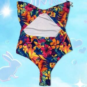 early 2010s coconut girl tropical printed bow top monokini, sz md, no brand